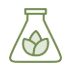 Green outline of flask with a leaf inside icon